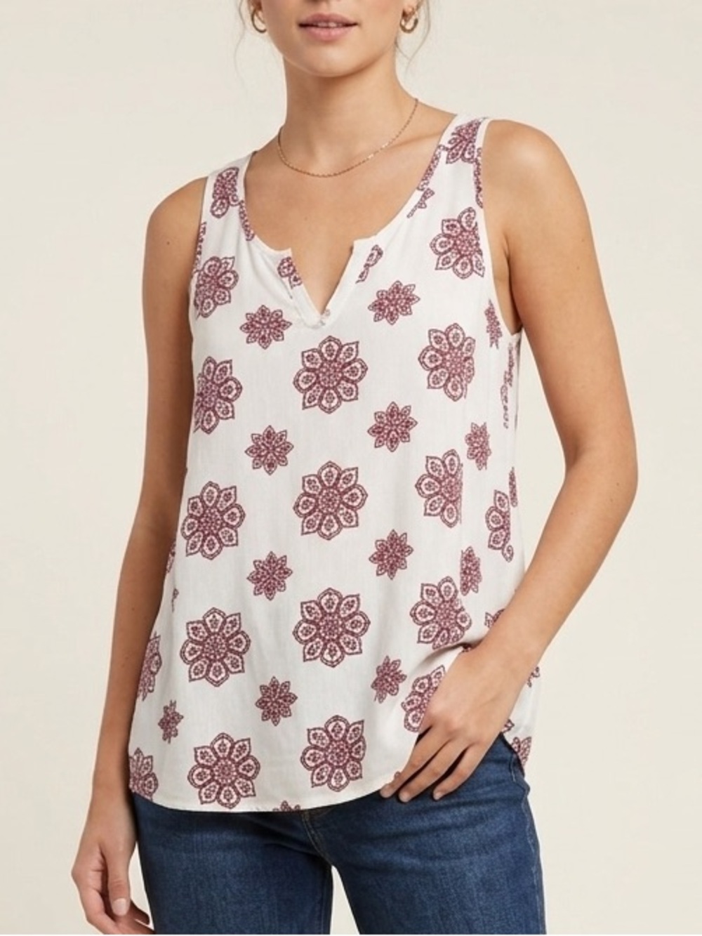 Pink Republic Women's Boho Floral Medallion Sleeveless Tank Top Size Small